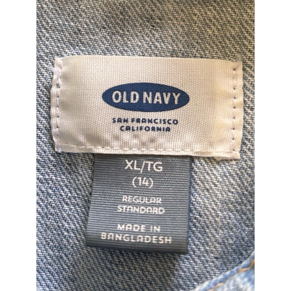 Old Navy Girls XL 14 Light Wash Denim Trucker Vest Jacket Sleeveless 90s Boho - Picture 8 of 12